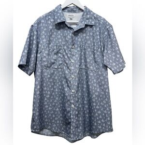 Haggar Men's Sz XL Gray Blue Sailboat Print Shirt short Sleeves Button Down